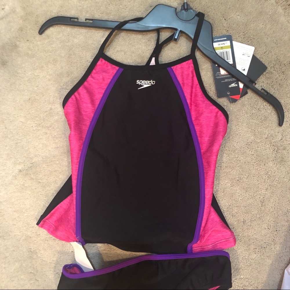 SPEEDO Girls Heather Splice Tankini Two Piece - Picture 3 of 8